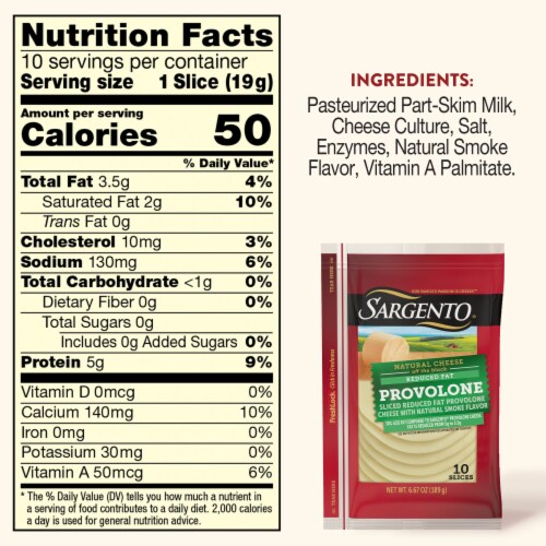 Sargento® Reduced Fat Provolone Sliced Cheese Perspective: top