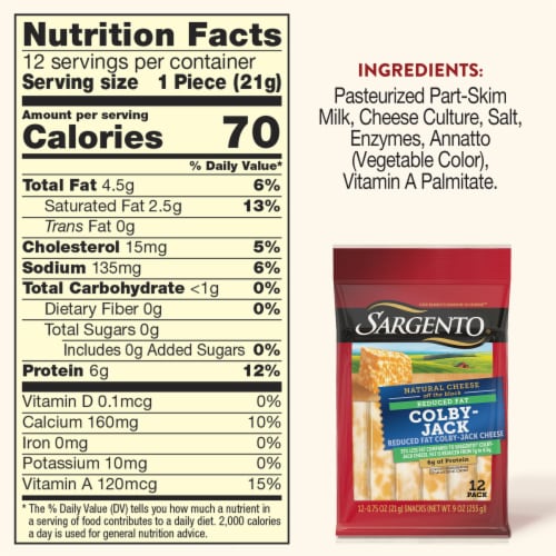 Sargento® Reduced Fat Colby-Jack Natural Cheese Sticks Perspective: top