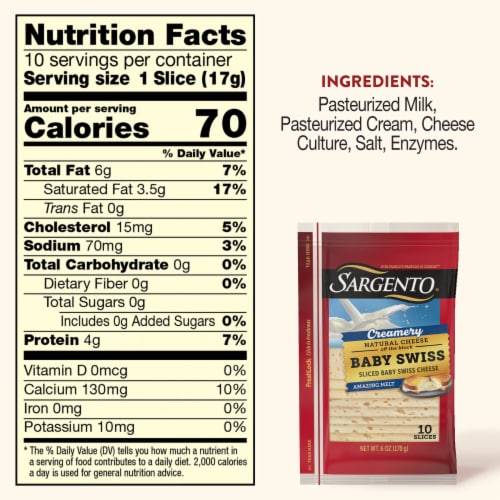 Sargento® Creamery Sliced Baby Swiss Natural Cheese Perspective: top