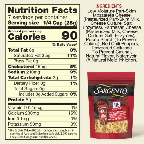 Sargento® McCormick® Mozzarella & Parmesan Shredded Cheeses with Crushed Red Pepper Perspective: top