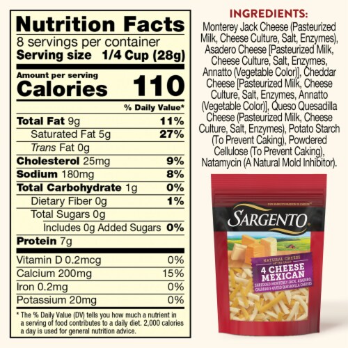 Sargento® Off the Block Traditional Cut 4 Cheese Mexican Blend Natural Cheese Shreds Perspective: top