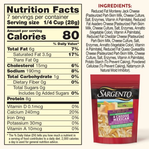 Sargento® Reduced Fat 4 Cheese Mexican Shredded Cheese Traditional Cut Perspective: top