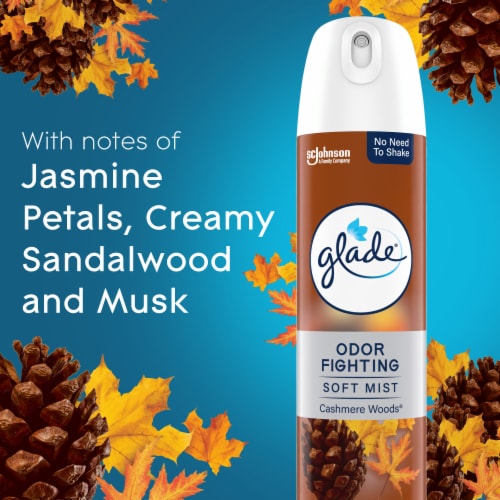 Glade Odor Fighting Soft Mist Air Freshener Room Spray, Cashmere Woods, 8.0oz, 1pk Perspective: top
