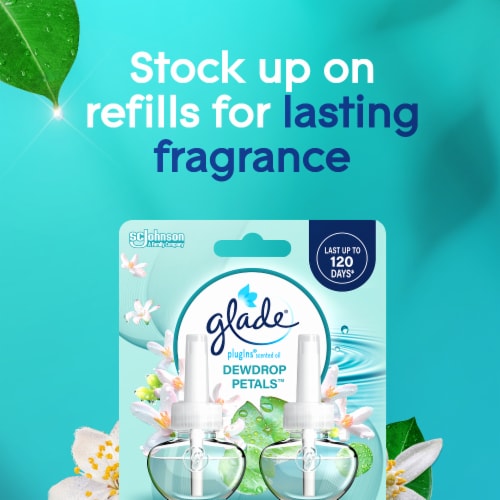 Glade PlugIns Refills Air Freshener, Dewdrop Petals, 1.34 Oz, 2 Count Perspective: top
