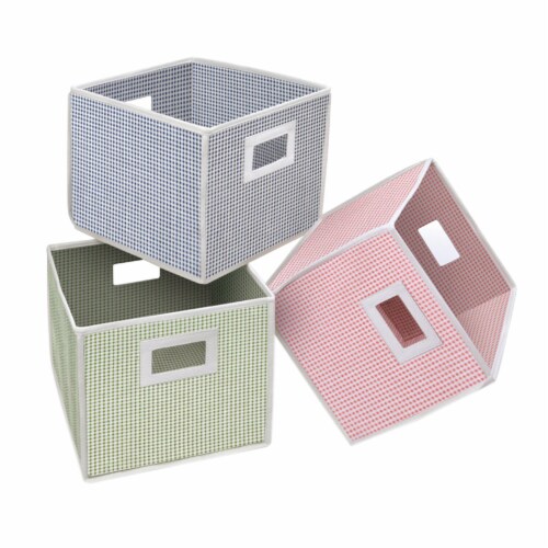 Folding Nursery Basket/Storage Cube - Blue Gingham Perspective: top