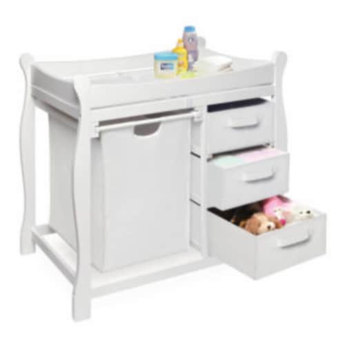 Sleigh Style Changing Table with Hamper 3 Baskets White 1 Foods Co