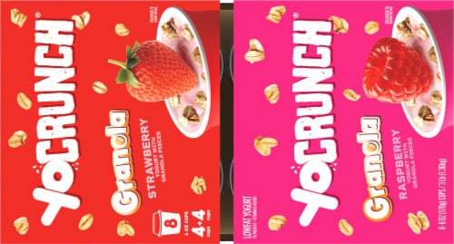 YoCrunch Strawberry & Raspberry Lowfat Yogurt with Kellogg's Granola Perspective: top