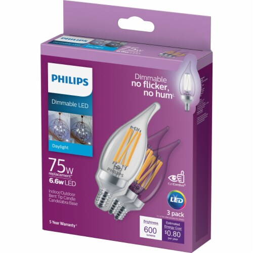 Philips 6.6-Watt (75-Watt) Candelabra Base Bent Candle Tip A11 LED Light Bulbs Perspective: top