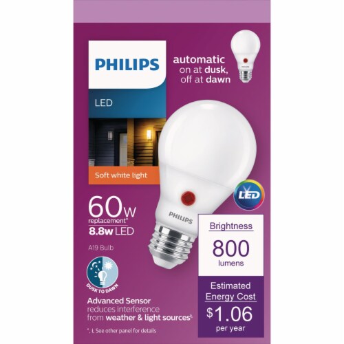 Philips 8.8-Watt (60-Watt) Outdoor A19 LED Light Bulb Perspective: top