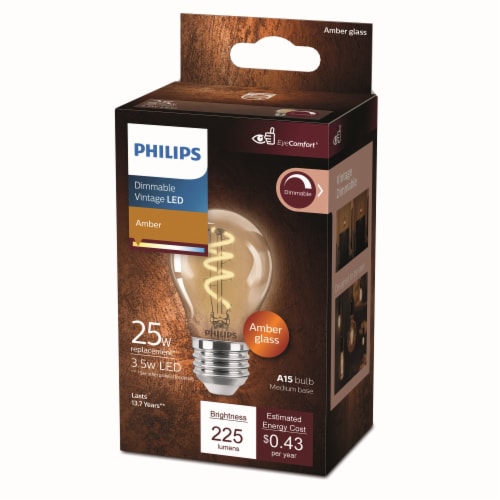 Philips 3.5-Watt (25-Watt) A15 Vintage LED Dimmable Light Bulb - Amber Light (2000K) Perspective: top