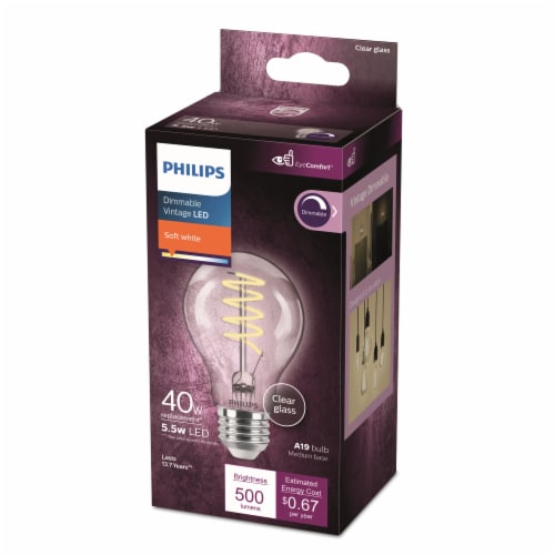 Philips 5.5-Watt (40-Watt) A19 Vintage LED Dimmable Light Bulb - Soft White (2700K) Perspective: top