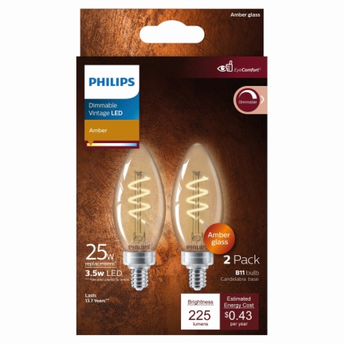 Philips 3.5-Watt (25-Watt) B11 Vintage LED Dimmable Light Bulb - Amber Light (2000K) Perspective: top