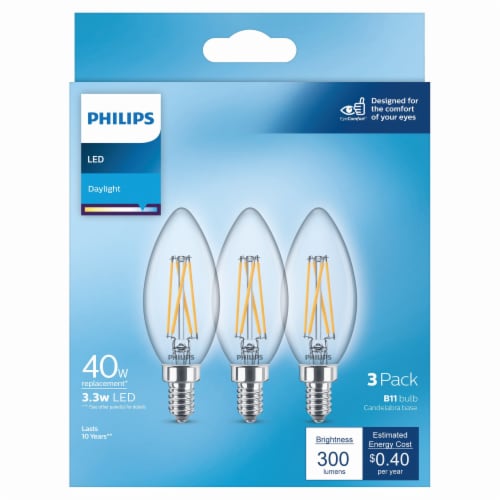 Philips 3.3-Watt (40-Watt) B11 LED Light Bulb - Daylight (5000K) Perspective: top