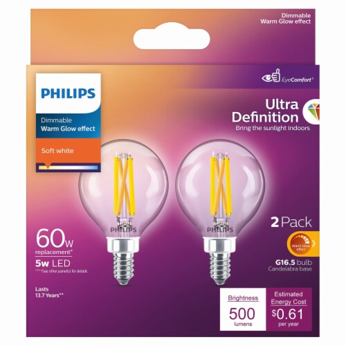 Philips 5-Watt (60-Watt) G16.5 LED Globe Dimmable Flicker Free Light Bulb - Soft White (2700K) Perspective: top
