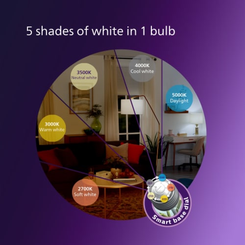 Philips 7-Watt (60-Watt) A19 LED White Dial Light Bulb - 5 Shades of White Perspective: top