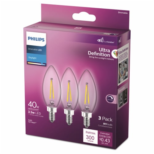Philips Ultra Definition 3.5 -Watt 40-Watt Equiv B11 E12 base Light Bulb Daylight 5000K Perspective: top