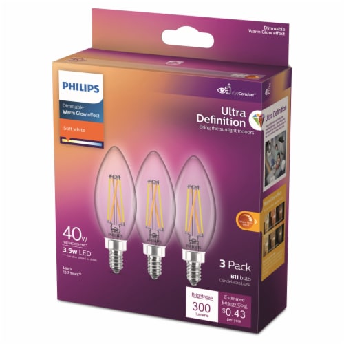 Philips Ultra Definition 3.5 Watt -40-Watt Equiv B11 E12 Light Bulb Daylight-5000K Perspective: top