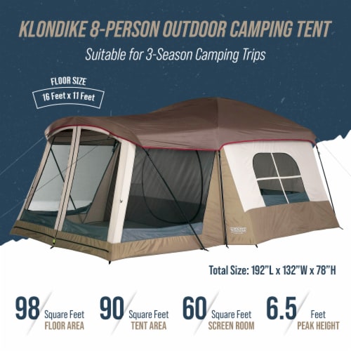 Wenzel Klondike 16' x 11' 8 Person Outdoor Camping Tent with Screen Room, Brown Perspective: top