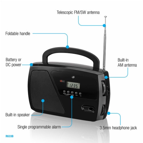 GPX AM/FM Portable Shortwave Radio - Black Perspective: top