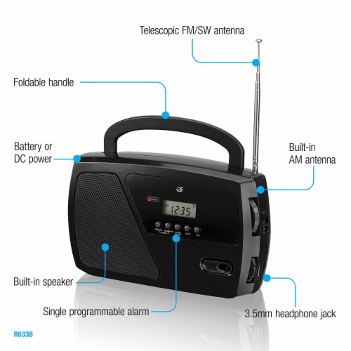 GPX AM/FM Portable Shortwave Radio - Black Perspective: top