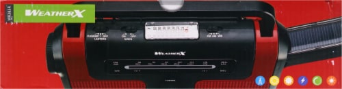 Weatherx WR383R with Flashlight Solar Handcrank Weatherband AM/FM Radio - Red/Black Perspective: top