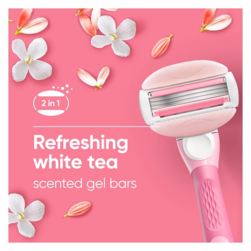 Gillette Venus ComfortGlide Women's White Tea Scented 3-Blade Razors Handle and Refill Cartridges Perspective: top