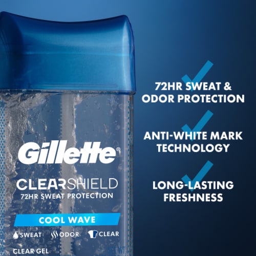 Gillette Clear Gel Antiperspirant and Deodorant for Men Cool Wave Scent 3.8 oz 3 Pack Perspective: top