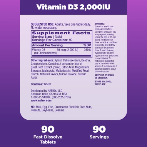 Natrol® Bone and Joint Health Vitamin D Strawberry Fast Dissolve Tablets 2000 IU Perspective: top