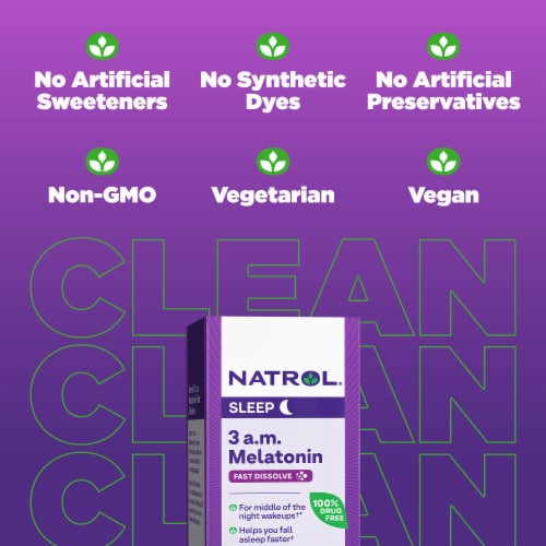 Natrol® Three A.M. Melatonin Sleep Aid Supplement Lavender Vanilla Flavored Fast Dissolve Tablets Perspective: top