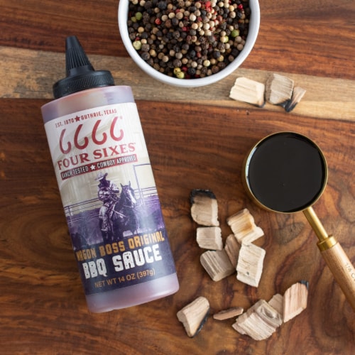 Four Sixes Wagon Boss Original BBQ Sauce Perspective: top