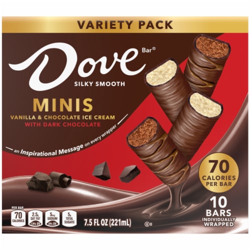 DOVE Ice Cream Vanilla & Chocolate Mini Dark Chocolate Individually Wrapped Ice Cream Bar Assortment Perspective: top