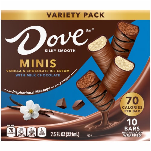 DOVE Vanilla & Chocolate Ice Cream Mini Milk Chocolate Individually Wrapped Ice Cream Bar Assortment Perspective: top