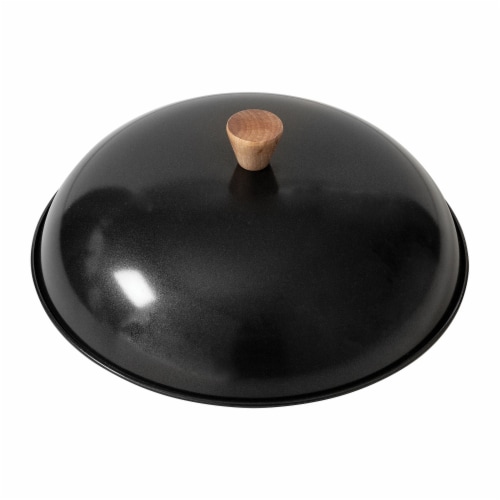 Joyce Chen Classic Series 14in Uncoated Carbon Steel Flat Bottom Wok Set Perspective: top