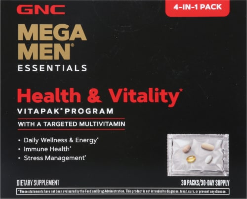 GNC Mega Men Essentials Health & Vitality Vitapak Program Multivitamins Perspective: top