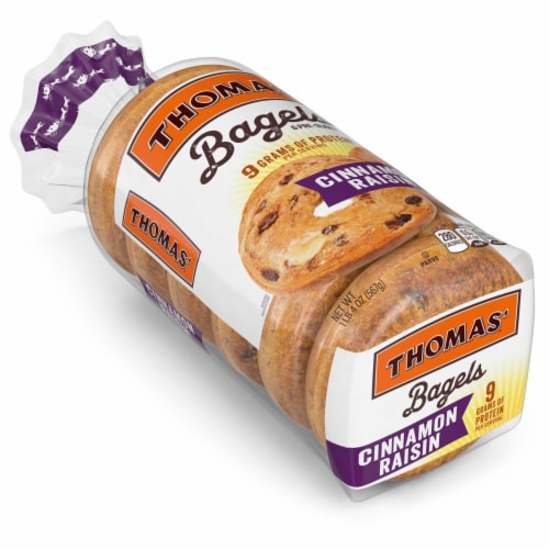 Thomas' Pre-Sliced Cinnamon Raisin Bagels Perspective: top
