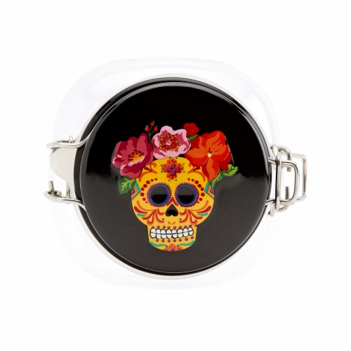 Day of the Dead Sugar Skull Yellow Mason Clamp Jar Perspective: top