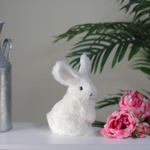 Raz 6 Soft White Faux Fur Sitting Easter Bunny Rabbit Spring Figure Perspective: top