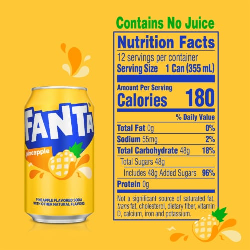 Fanta® Pineapple Caffeine Free Soda Fridge Pack Cans Limits May Apply Perspective: top