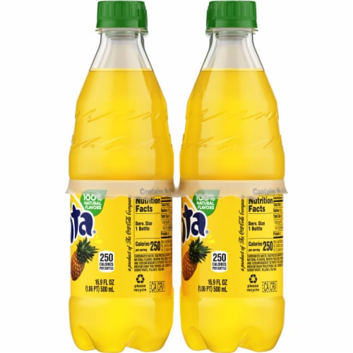 Fanta® Pineapple Caffeine Free Soda Bottles Perspective: top
