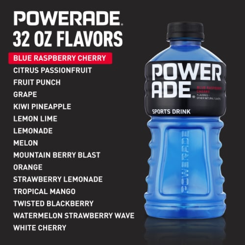 Powerade Blue Raspberry Cherry Electrolyte & Vitamin Sports Drink Perspective: top
