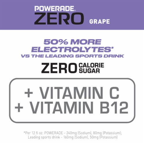 Powerade Zero Sugar Grape No Sugar Added Electrolyte & Vitamin Fruit Flavor Sports Drink Perspective: top