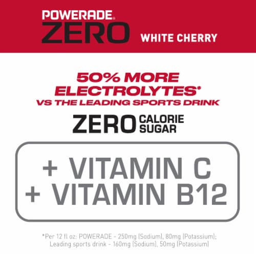 Powerade Zero Sugar White Cherry No Sugar Added Electrolyte & Vitamin Fruit Flavor Sports Drink Perspective: top