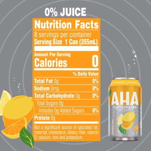 AHA® Caffeinated Citrus and Green Tea Flavored Sparkling Water Cans Perspective: top