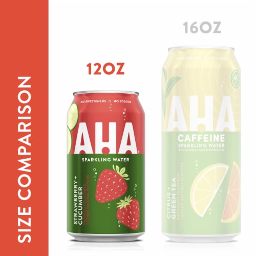 AHA® Strawberry and Cucumber Flavored Sparkling Water Cans Perspective: top