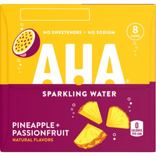 Aha® Pineapple And Passionfruit Flavored Sparkling Water Cans Perspective: top