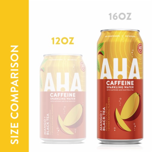 AHA® Caffeinated Mango and Black Tea Flavored Sparkling Water Can Perspective: top