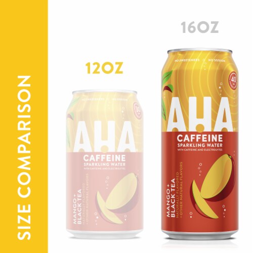 AHA® Caffeinated Mango and Black Tea Flavored Sparkling Water Can Perspective: top