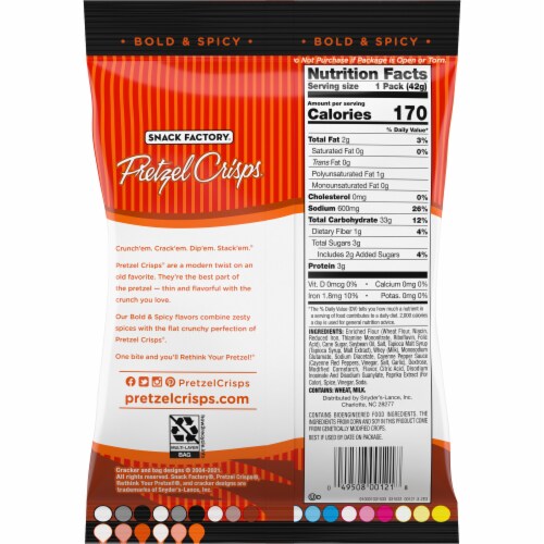 Snack Factory Pretzel Crisps Buffalo Wing Individual Snack Pack Perspective: top