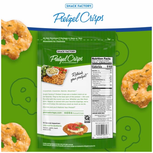 Snack Factory Garlic Parmesan Pretzel Crisps 7.2 OZ Resealable Bag Perspective: top
