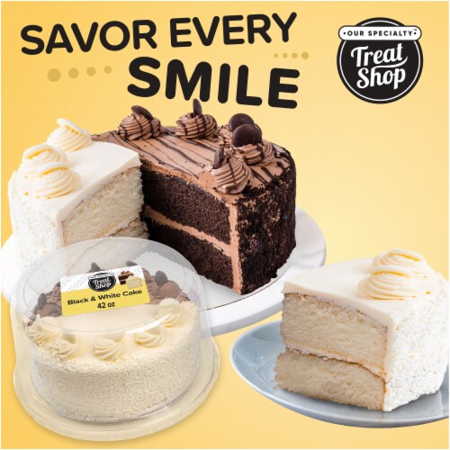 Our Specialty Treat Shop™ Black & White Round Double Layer Cake Perspective: top